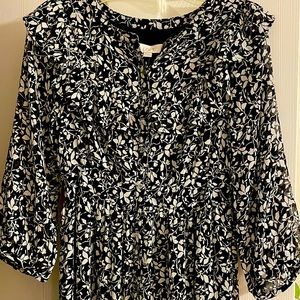 NWT, Loft button up dress, XS. black and off white floral